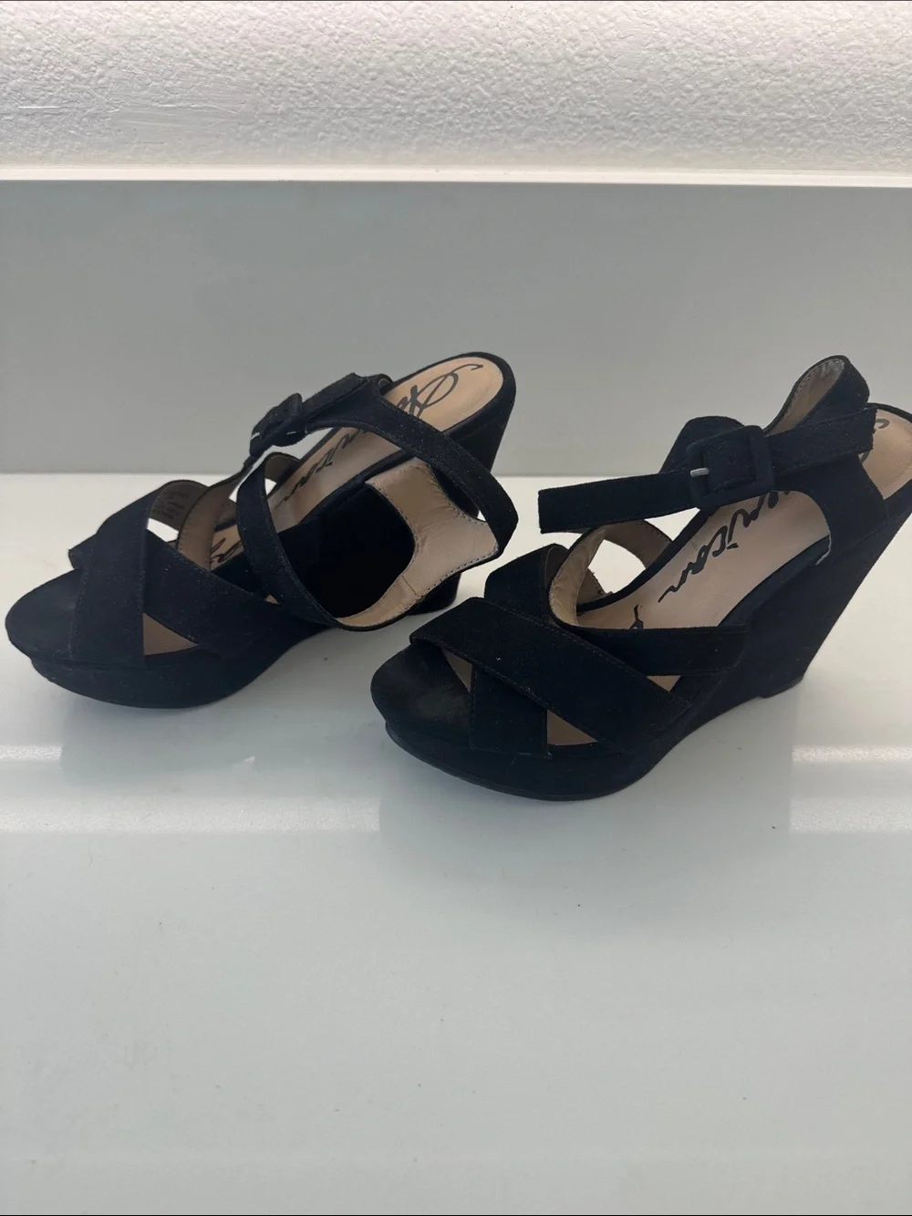 American Rag Black Suede Crisscross Strappy Heels